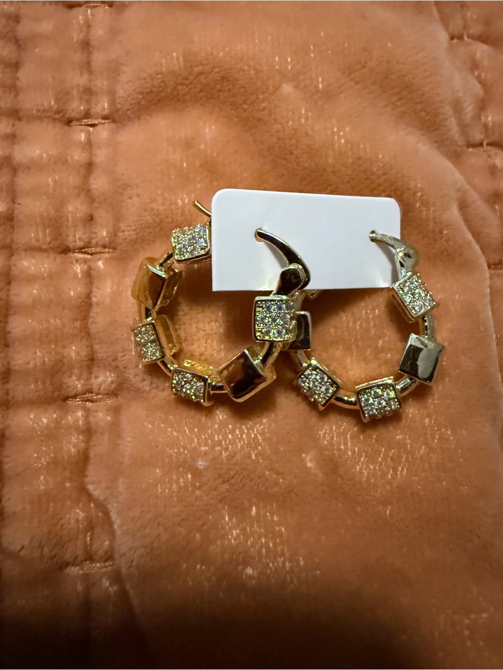 Gold-Tone Sparkling Square Link Hoop Earrings - Pretty Bird